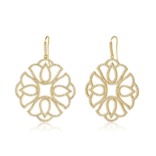Lotus flower diamond earring in 18 kt gold