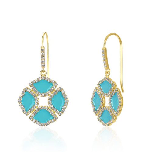 Blue Enamel & Diamond Lotus Flower Earrings In 18Kt Gold
