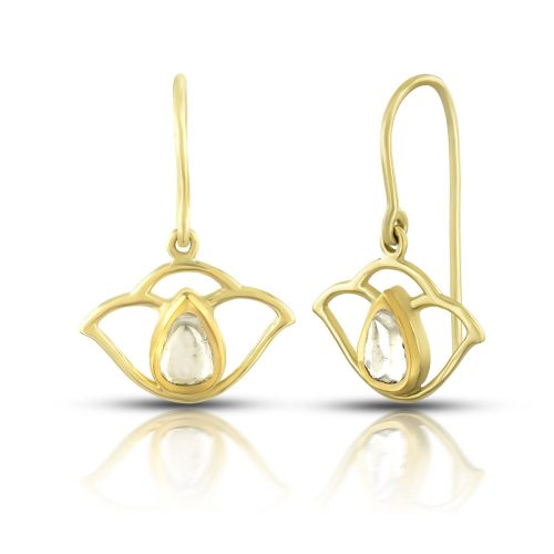 Polki diamond lotus earring in 18kt gold