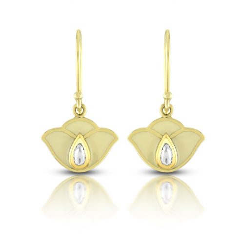 White Enamel And Diamond Lotus Earring In 18Kt Gold