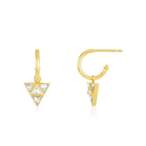 White Sapphire Trigonal Earring In 18Kt Gold