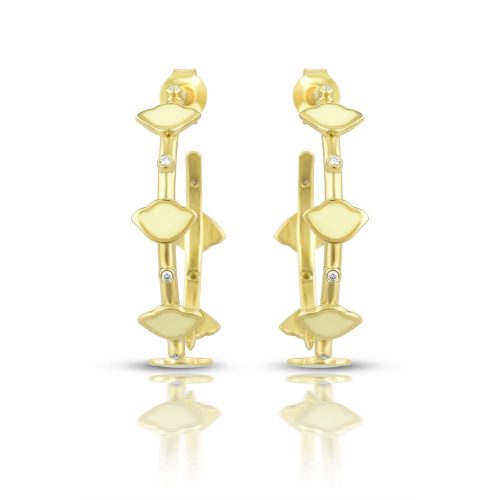 White Enamel & Diamond Lotus Hoop Earrings In 18Kt Gold – Legend Amrapali