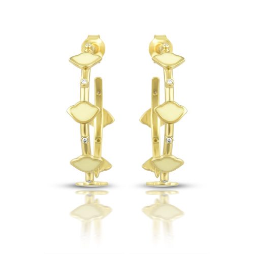 White Enamel & Diamond Lotus Hoop Earrings In 18Kt Gold