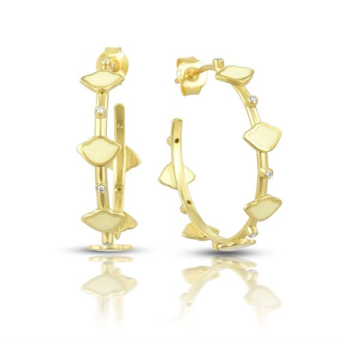 White Enamel & Diamond Lotus Hoop Earrings In 18Kt Gold