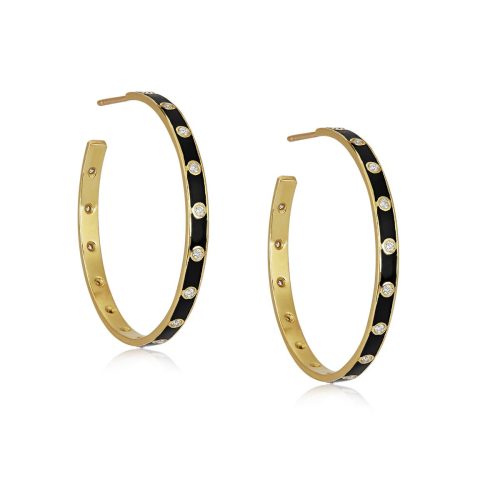 Black Enamel Hoop Earring In 18Kt Gold