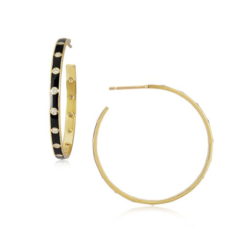 Black Enamel Hoop Earring In 18Kt Gold