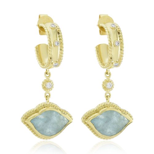 Lotus aquamarine diamond charm earring in 18 kt gold