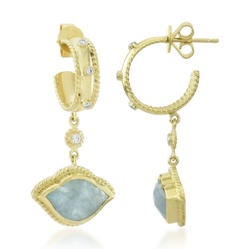 Lotus aquamarine diamond charm earring in 18 kt gold