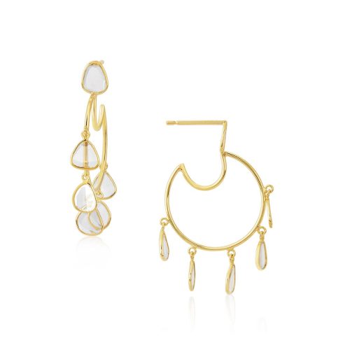 Polki Diamond moon earring in 18Kt Gold