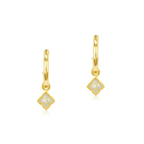 White Enamel Diamond Earring In 18Kt Gold