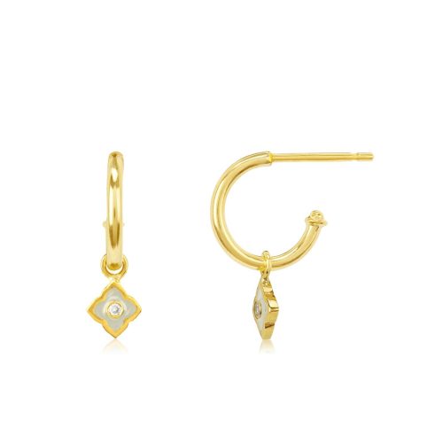 White Enamel Diamond Earring In 18Kt Gold
