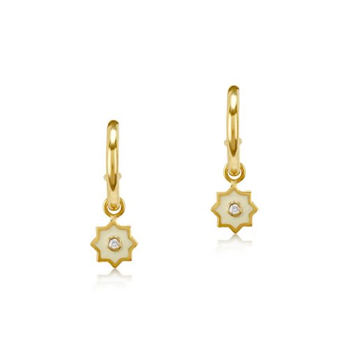 White Enamel Diamond Earring In 18Kt Gold