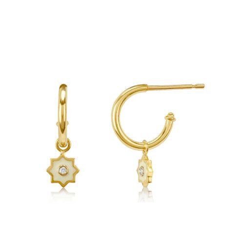 White Enamel Diamond Earring In 18Kt Gold