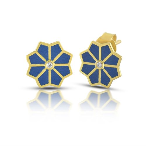 Blue Enamel And Diamond Ear Stud In 18Kt Gold