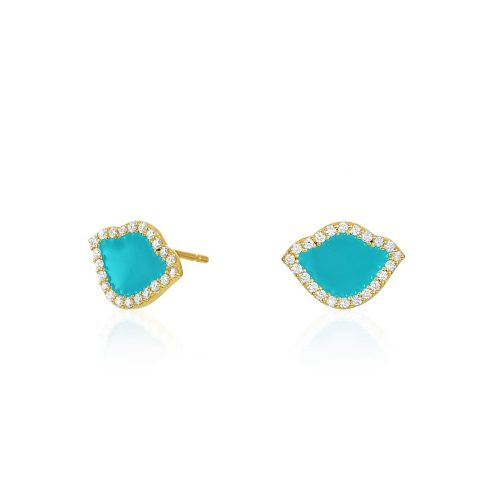 Blue Enamel & Diamond Lotus Ear Studs In 18Kt Gold