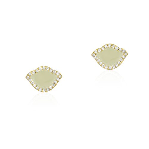 White Enamel & Diamond Lotus Ear Studs In 18Kt Gold