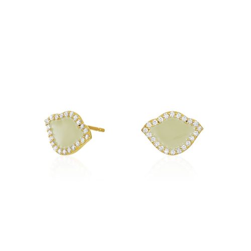 White Enamel & Diamond Lotus Ear Studs In 18Kt Gold