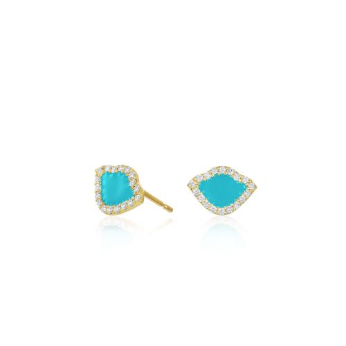 Blue Enamel & Diamond Lotus Ear Studs In 18Kt Gold YGESP1407BLAWD