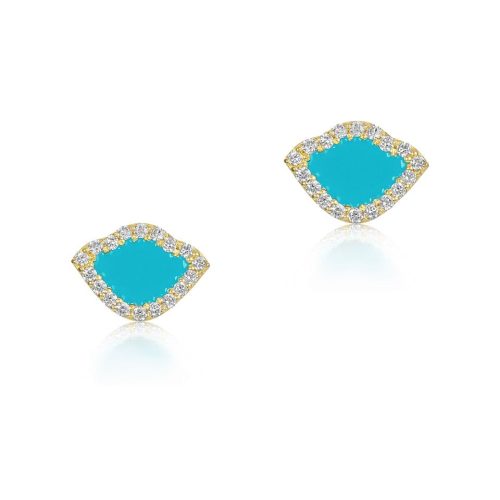 Blue Enamel & Diamond Lotus Ear Studs In 18Kt Gold