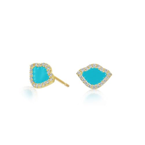 Blue Enamel & Diamond Lotus Ear Studs In 18Kt Gold