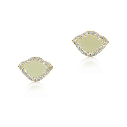 White Enamel & Diamond Lotus Ear Studs In 18Kt Gold