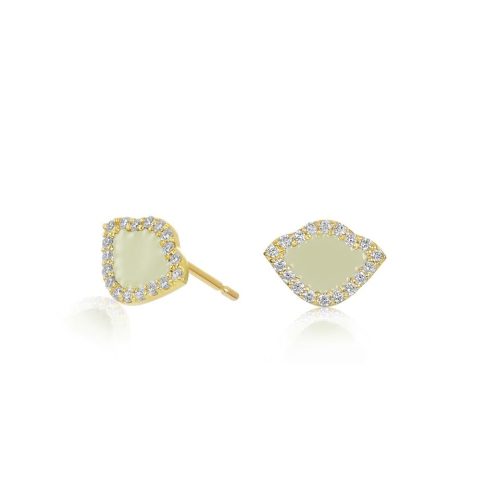 White Enamel & Diamond Lotus Ear Studs In 18Kt Gold