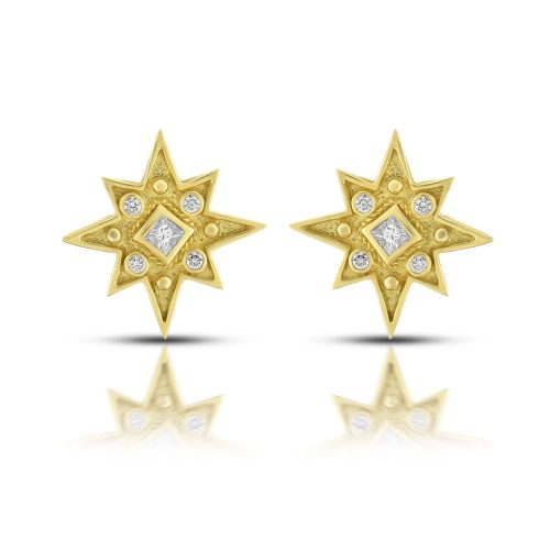 Full Cut Diamond Star Earrings In 18Kt Gold