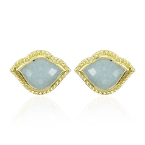 Lotus aquamarine studs in 18 kt gold