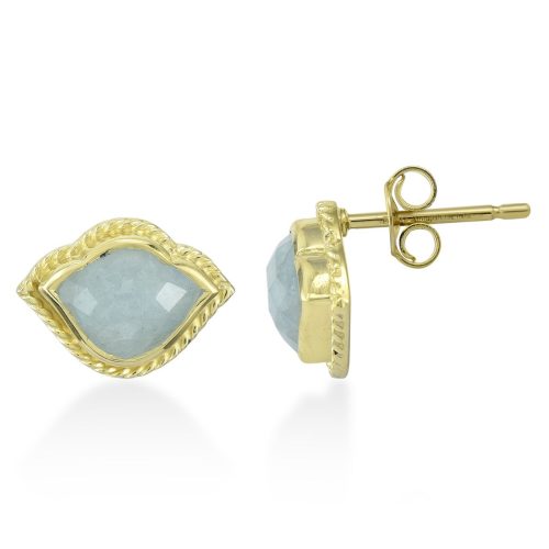 Lotus aquamarine studs in 18 kt gold