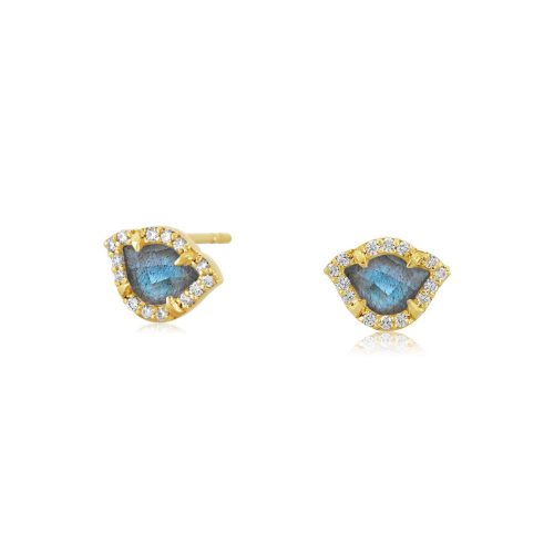Labradorite & Diamond Lotus Earring In 18Kt Gold