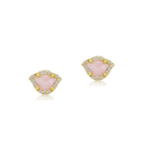 Pink Opal & Diamond Lotus Earring In 18Kt Gold