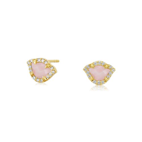 Pink Opal & Diamond Lotus Earring In 18Kt Gold