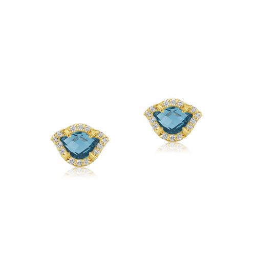 Blue Topaz & Diamond Lotus Earring In 18Kt Gold