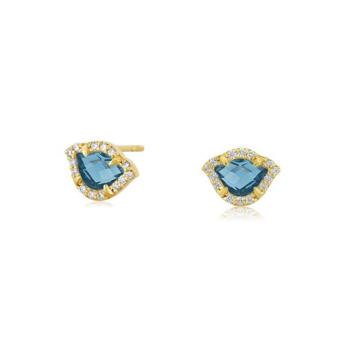 Blue Topaz & Diamond Lotus Earring In 18Kt Gold