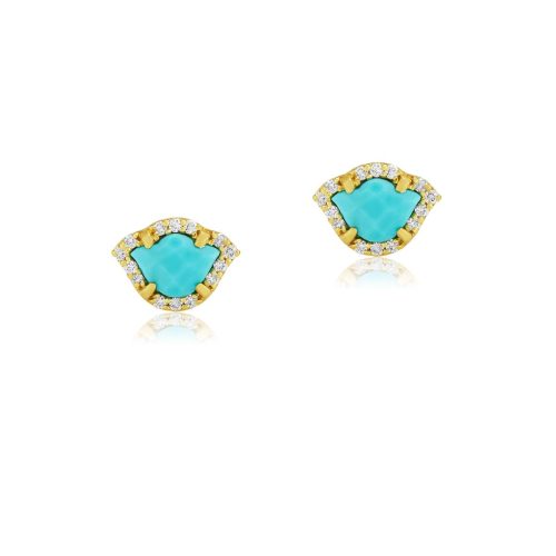Turquoise & Diamond Lotus Earring In 18Kt Gold