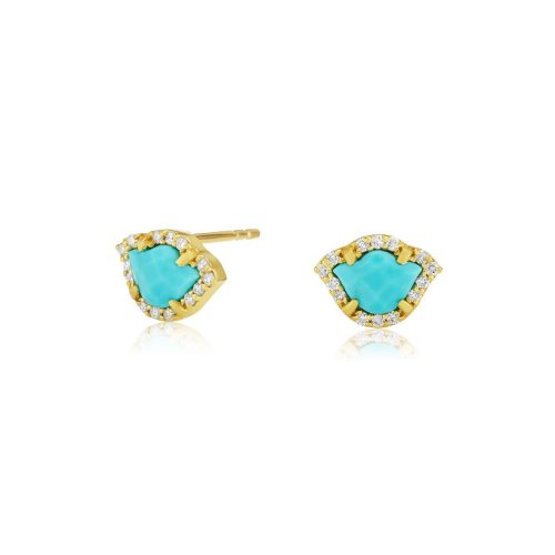 Turquoise & Diamond Lotus Earring In 18Kt Gold