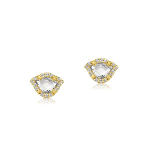 White Topaz & Diamond Lotus Earring In 18Kt Gold