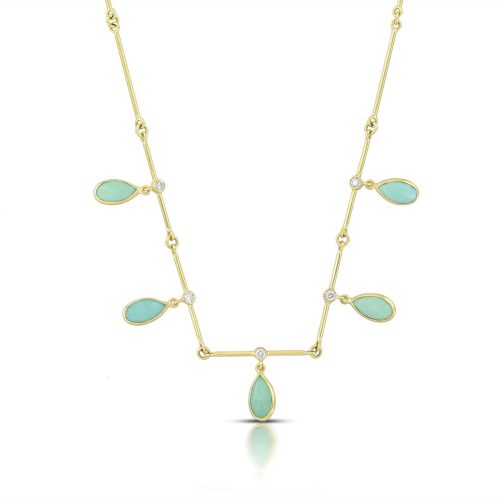 Diamond And Turquoise Tear Drop Necklace In 18Kt Gold