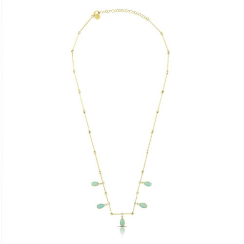 Diamond And Turquoise Tear Drop Necklace In 18Kt Gold