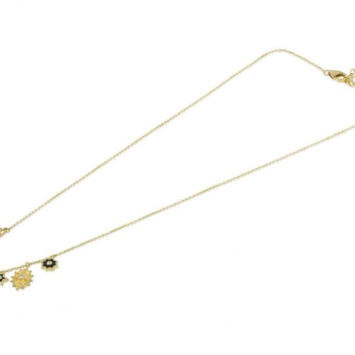 Diamond Celestial Charm Necklace With Black Enamel In 18Kt Gold