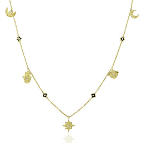 Stone Studded Two Layer Half Moon Chain Necklace In 18Kt Gold