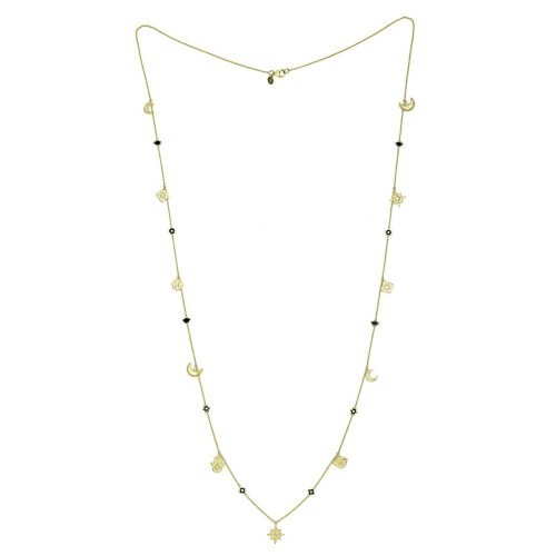 Stone Studded Two Layer Half Moon Chain Necklace In 18Kt Gold