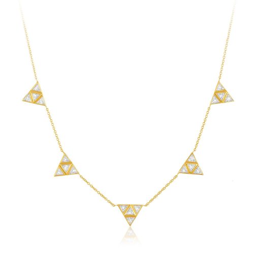 White Sapphire Trigonal Chain Necklace In 18Kt Gold