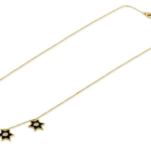 Black Enamel Star Charm Diamond Necklace In 18Kt Gold