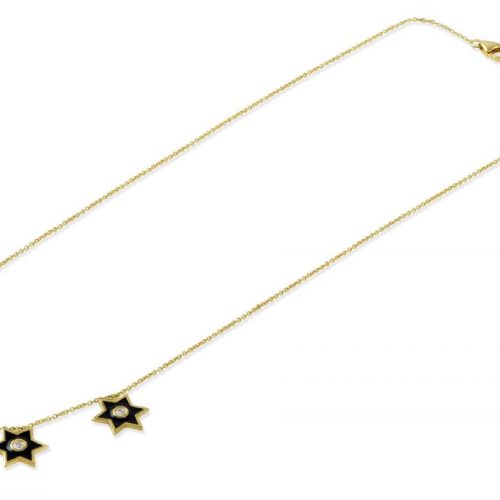 Black Enamel And Diamond Star Necklace In 18Kt Gold