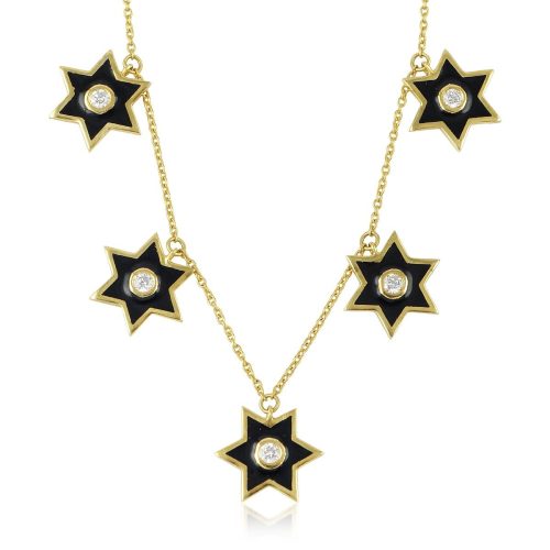 Black Enamel And Diamond Star Necklace In 18Kt Gold