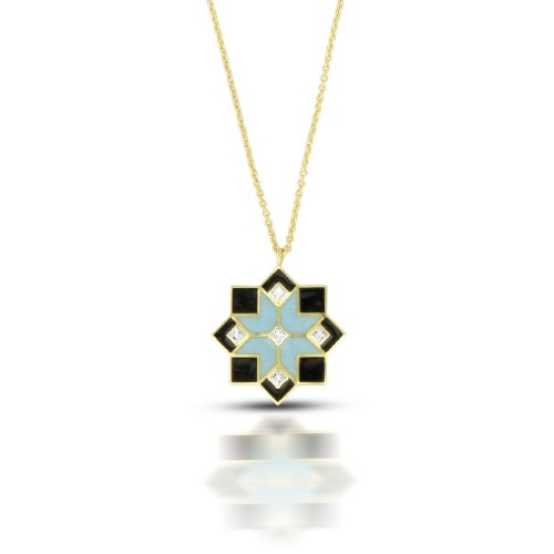 Blue And Black Enamel Diamond Necklace In 18Kt Gold