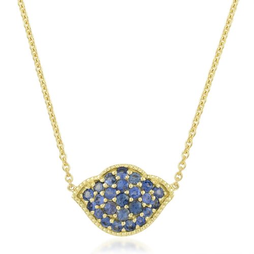 Lotus blue sapphire chain necklace in 18 kt gold