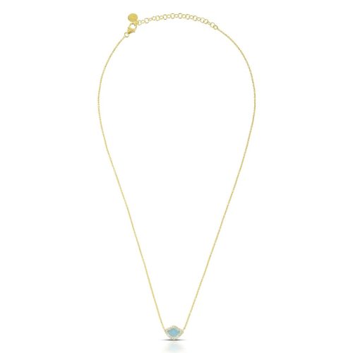 Blue Enamel & Diamond Lotus Necklace In 18Kt Gold YGNP-1409