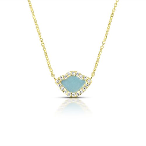 Blue Enamel & Diamond Lotus Necklace In 18Kt Gold YGNP-1409